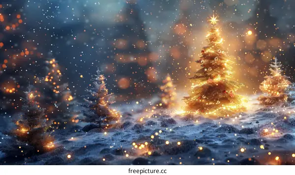 Magical Christmas Tree Scene in Snowy Landscape