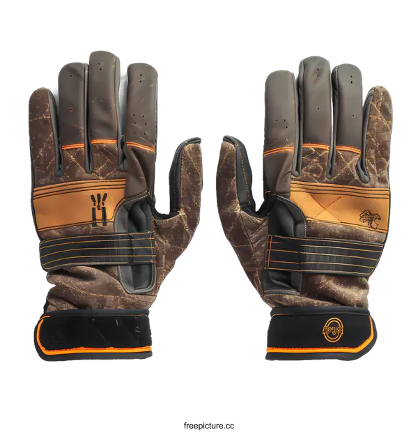 [Transparent Background PNG]Pair of Brown and Orange Work Gloves