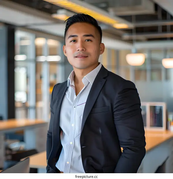 Confident Asian Man in a Suit Looking at the Camera
