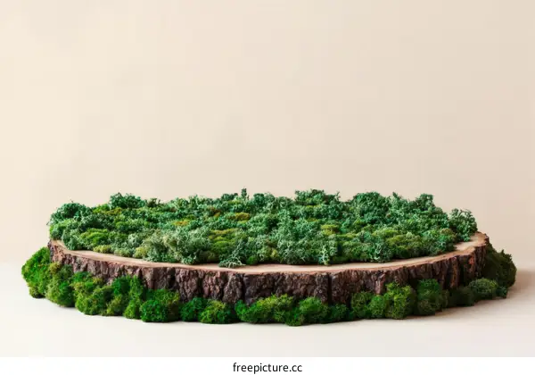 Nature Scene Displayed on a Wooden Tree Stump