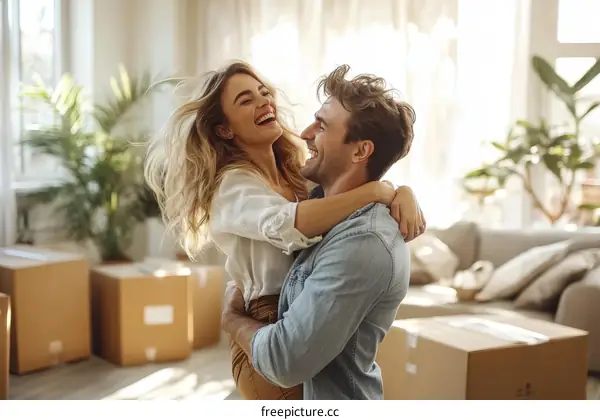 Happy Couple Moving In New Home