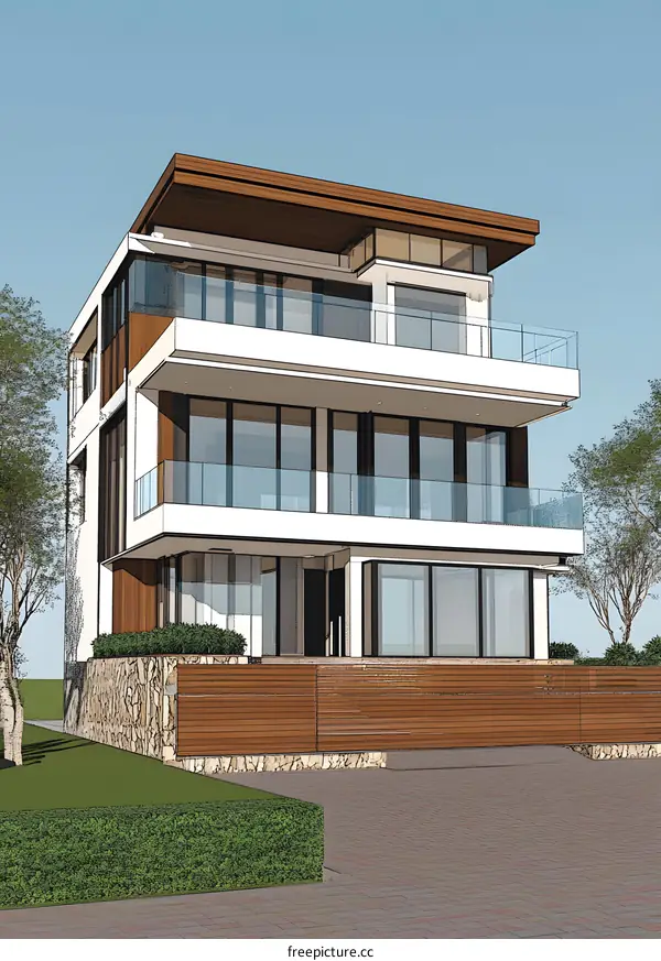 Modern House Exterior Design with Glass Balconies