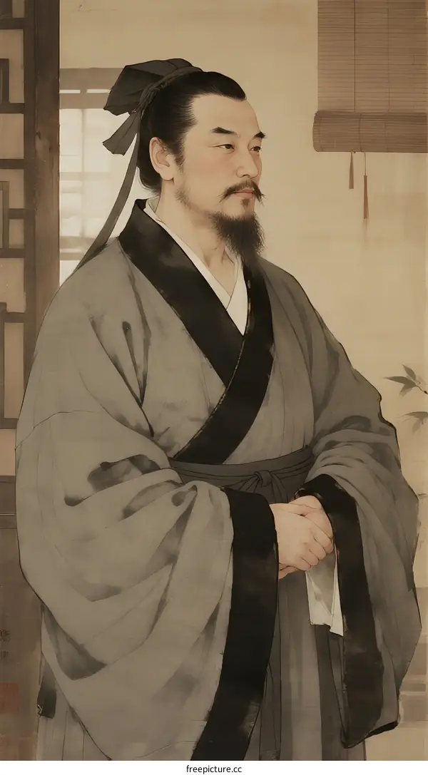 Portrait of Ancient Chinese Scholar with Traditional Clothing
