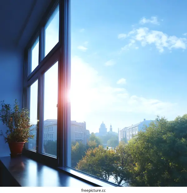 Cityscape View from a Sunny Window