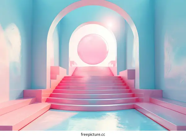 Pink Pastel Archway Staircase Illustration