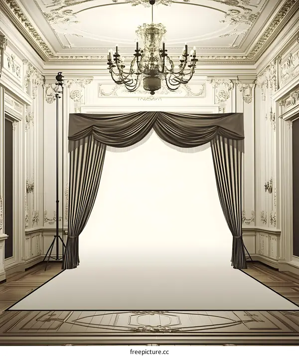 Vintage Interior Design with White Backdrop and Curtains