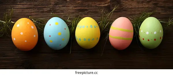 Colorful Easter Eggs on Wooden Background