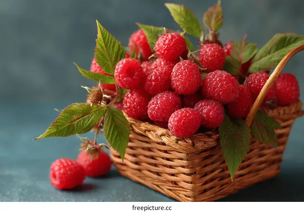 Fresh Raspberries in a Wicker Basket