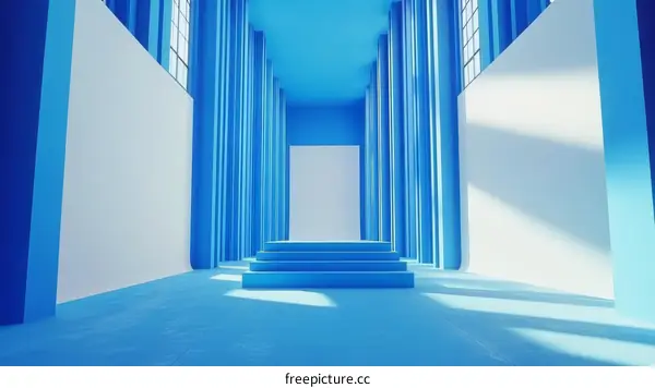 Abstract Blue Minimalist Empty Stage Interior