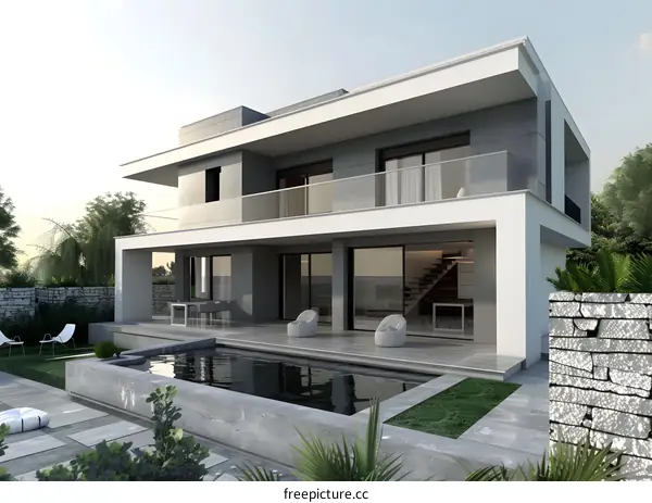 Modern House with Swimming Pool and Patio