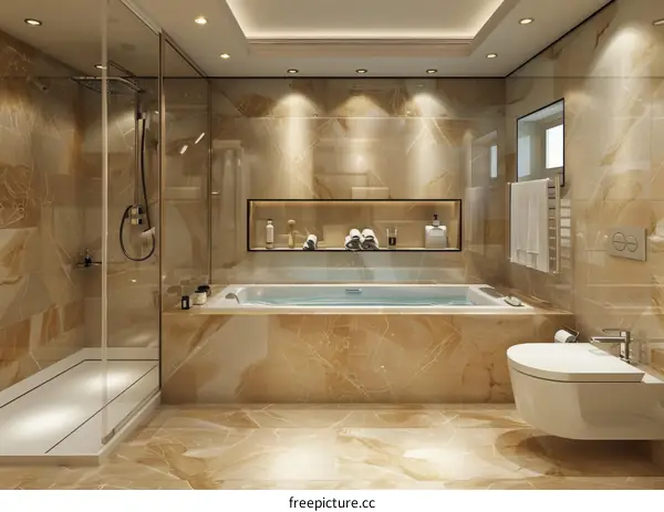 Luxurious Bathroom Interior with Onyx Walls and Modern Fixtures