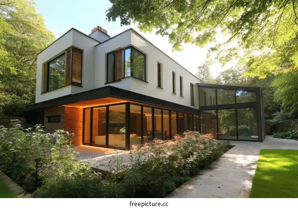 Modern House Exterior with Garden and Patio