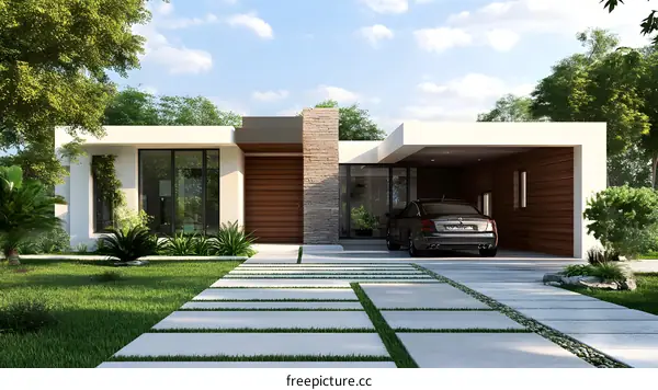 Modern House Design With Car In Front
