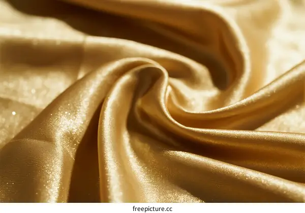 Golden silk fabric with soft folds and shimmering texture