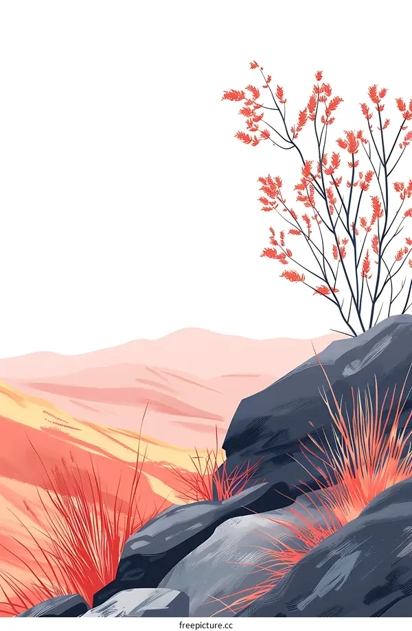 Abstract Illustration of Mountains and Trees
