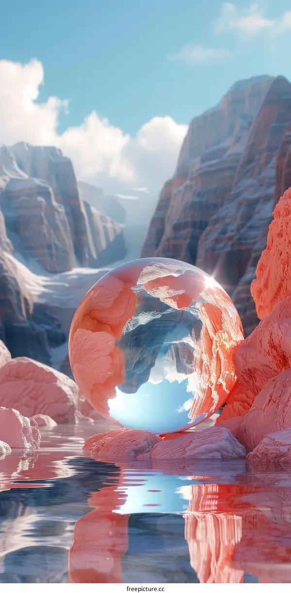 Abstract Mountain Landscape with Glass Sphere