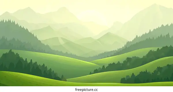 Green Mountains and Lush Valleys Landscape Illustration