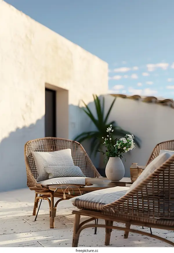 Rattan Chairs and Coffee Table on a Patio