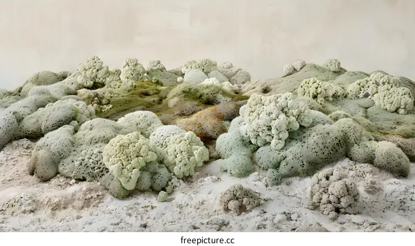 Abstract Landscape with Green Moss and White Sand