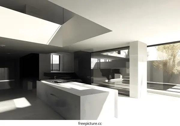 Modern Minimalist Kitchen Interior Design with Large Windows and Natural Light