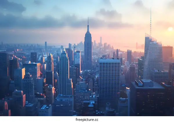New York City skyline at sunset