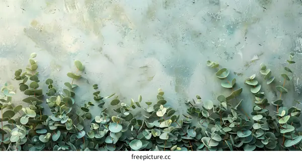 Close-up of eucalyptus leaves on a blue-green background
