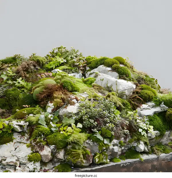 Green Moss Covered Rocks and Plants in Nature