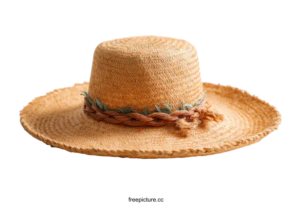[Transparent Background PNG]Handmade Straw Summer Hat with Decorative Braid