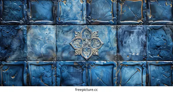 Blue and White Ceramic Tiles with Floral and Geometric Patterns