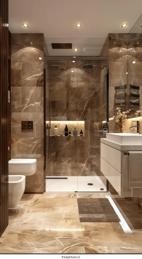 Luxury Modern Bathroom Design with Marble Tiles