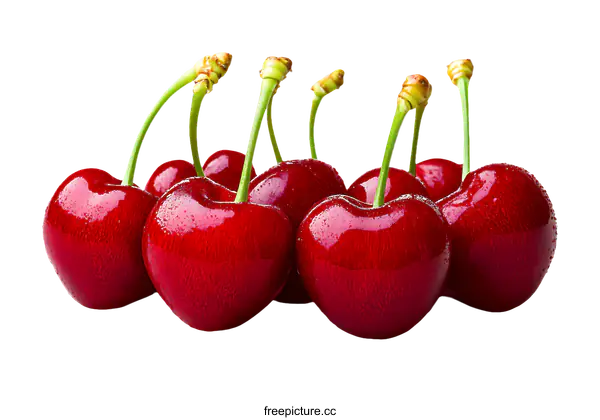 [Transparent Background PNG]Close-up of Fresh Cherries with Water Drops