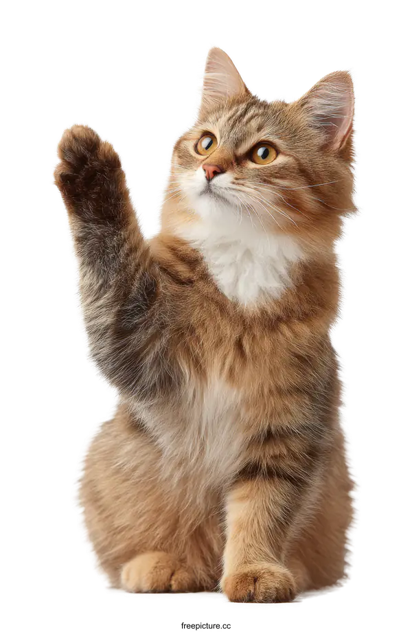 [Transparent Background PNG]Adorable Kitten Raising Paw Against White Background