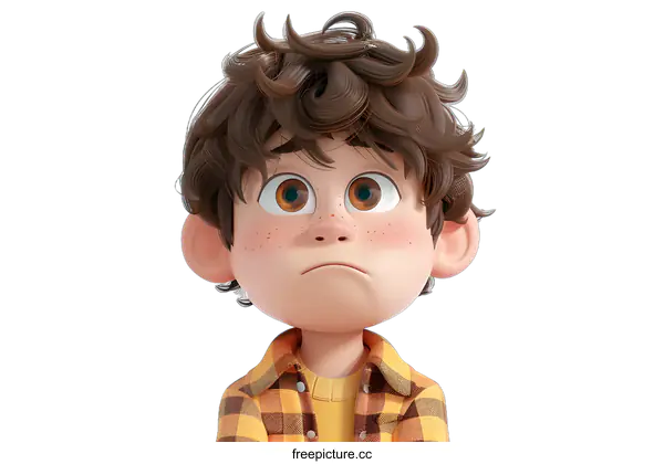 [Transparent Background PNG]3D Cartoon Boy Looking Up
