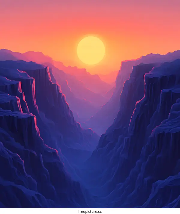 Sunset Over Mountain Canyon Landscape