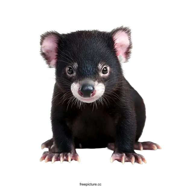 [Transparent Background PNG]Cute Black Baby Tasmanian Devil Sitting on White Background