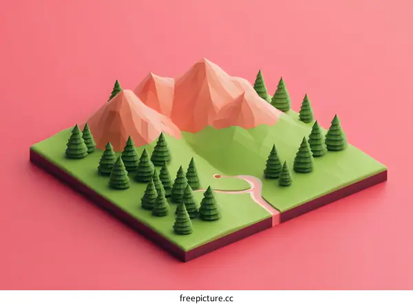 Low Poly Mountains and Forest Landscape