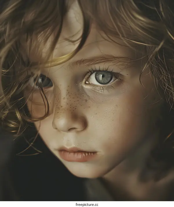Portrait of a boy with freckles and green eyes