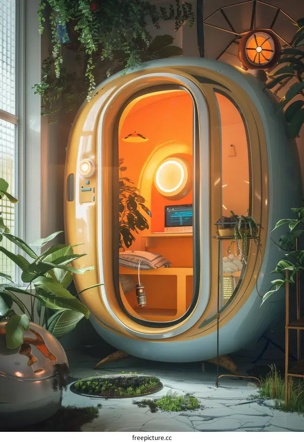 The cozy futuristic home office pod