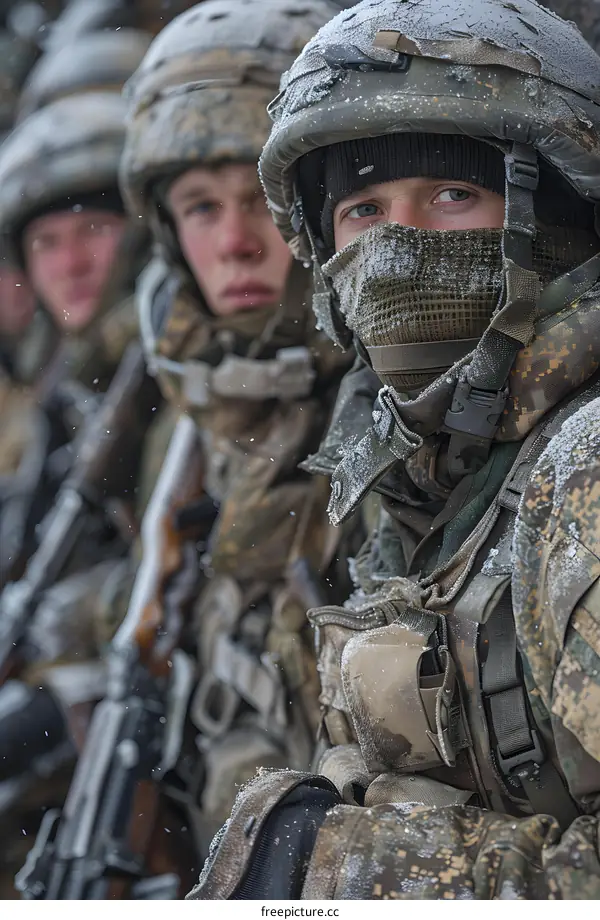 Russian soldiers in the winter forest