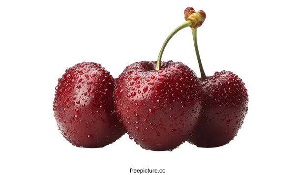 [Transparent Background PNG]Fresh Cherries with Water Droplets