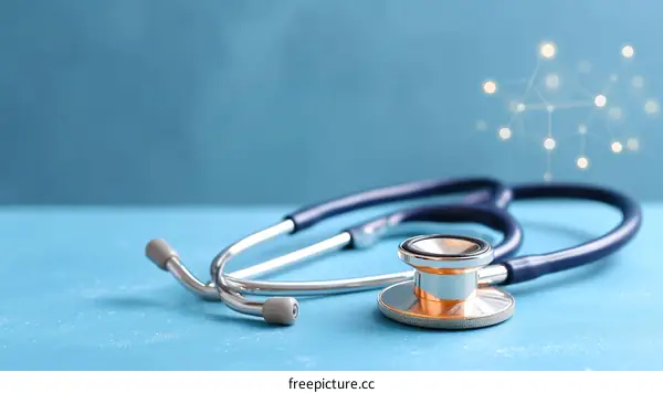 Medical Stethoscope on a Blue Surface with Abstract Background