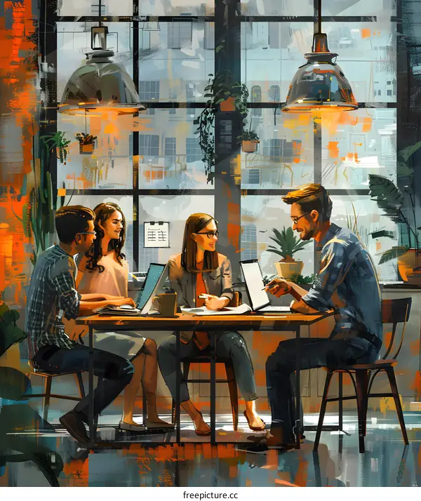 Four people sitting around a table having a meeting