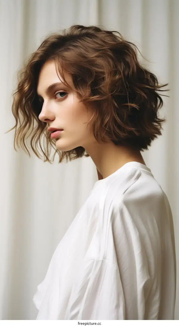 Portrait of a young woman with short brown hair