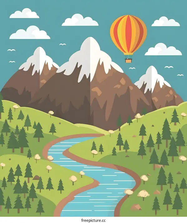 Mountain Landscape with Hot Air Balloon