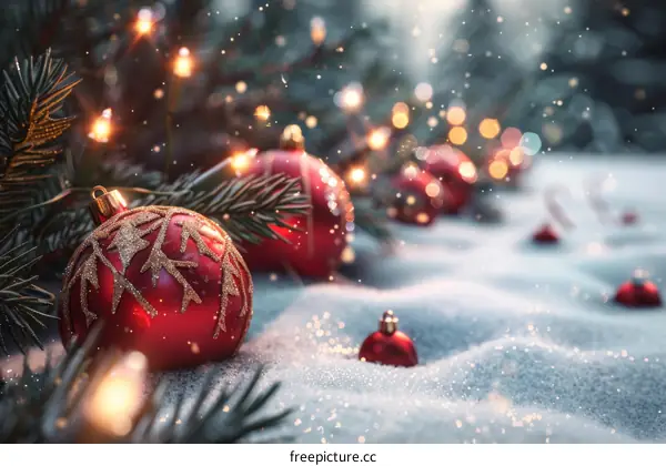 Christmas Decorations in Red and Gold for a Festive Holiday