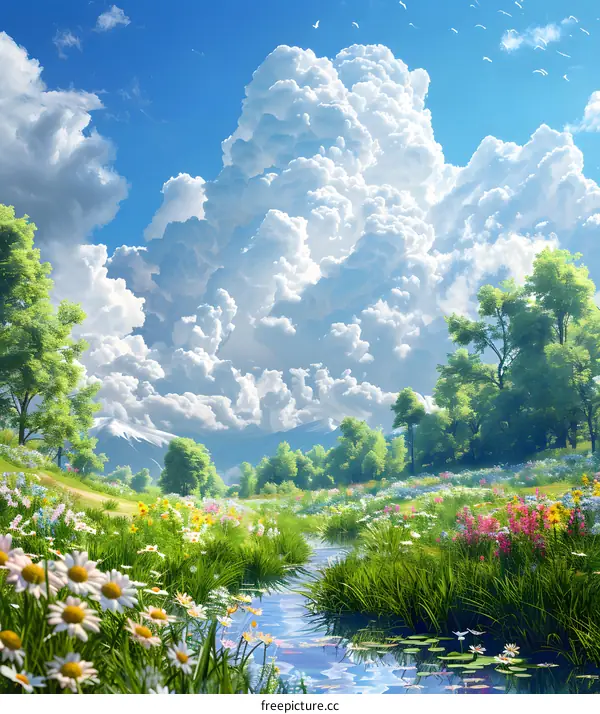 A babbling brook in a surreal forest