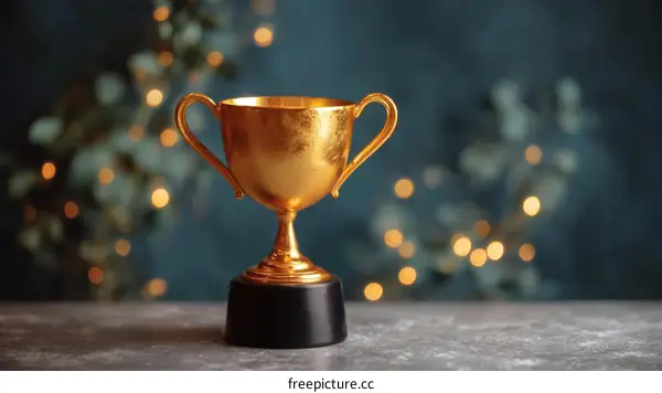 Golden Trophy on a Gray Table
