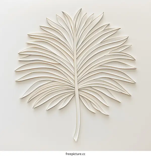 White papercut palm leaf on beige background