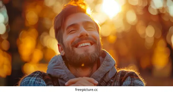 Happy Man Outdoors Autumn Sun