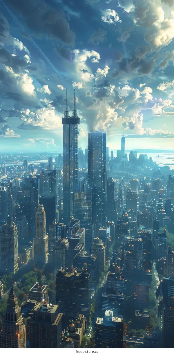 Aerial View of a Vibrant City Skyline